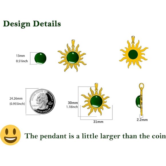 Turquoise Sun Pendant Necklace, Sterling Silver, 18in Chain, Gift for Women - Picture 5 of 6